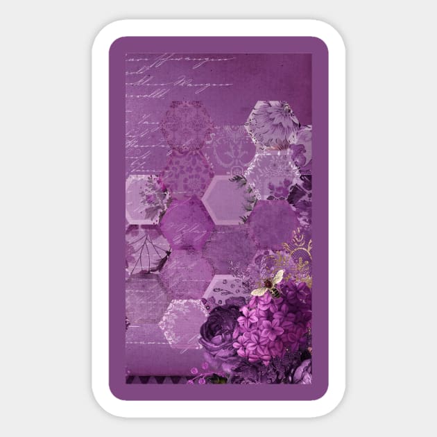 Vintage Purple Honeycomb Bee Flowers Sticker by Joyce Mayer